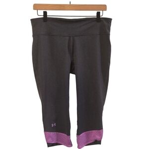 Under Armour Heat Gear Compression Gray Purple Capri Leggings Size Large